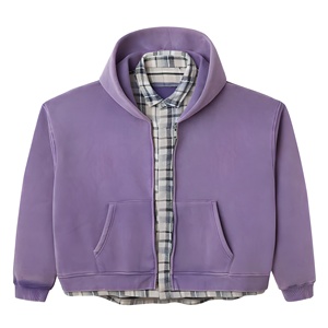 เสื้อฮู้ดซิปผู้ชายสีม่วงทรงโอเวอร์ไซส์ ผ้าฝ้ายเฟรนช์เทอร์รี่ ดีไซน์กระเป๋าเสื้อ สวมใส่สบายๆ สำหรับฤดูใบไม้ร่วง - Product Image 1