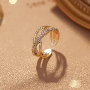 Лидер продаж 2022 Ins Лидер продаж уникальные женские позолоченные бамбуковые милые кольца X-образной формы с изменяемым размером для девочек Подарки на вечеринку