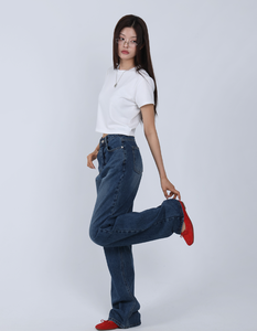 Jeans de Mezclilla de Corte Recto Semi Ancho para Mujer, Suaves y Cómodos, Estilo Coreano para Uso Diario, 2 Colores, Tallas S a L - Product Image 3