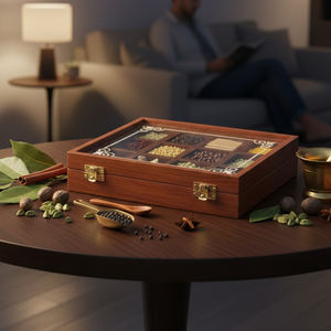 Boîte à épices élégante en bois brun écologique, finition lisse et polie, artisanale, plusieurs compartiments pour un rangement sûr et la cuisine - Product Image 3