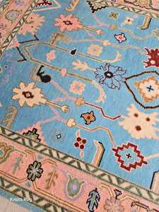 พรมเปอร์เซียน9x12สวยงาม100% ผ้าวูลผูกปมมือดีไซน์ทันสมัยสีชมพูฟ้า - Product Image 2