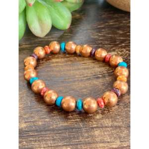 Navajo Style Bohemia Multi-Strung Stone and <b>Copper</b> Beaded Adjustable Bracelet Ball Shape for Gift - Product Image 3