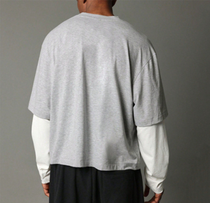 T-shirts pour hommes en coton 100% de haute qualité, à manches longues, à double couche, amples, respirants, lavés à l'ancienne, col montant, vente en gros personnalisée - Product Image 4