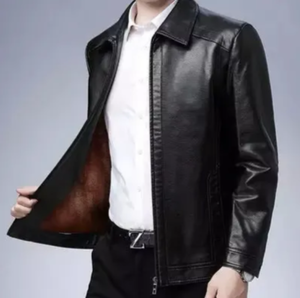 Breathable OEM Custom High Quality Leather Jacket New Fashion <b>Turn</b> Down Collar Solid Color Leather Jacket Business Wear Men - Product Image 4