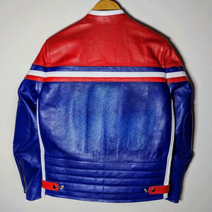 Retro Biker Style Blue Red White Leather Racing Motorbike Jacket CE-Certified Protections Motorcycle Riding Jacket For Men - Product Image 2