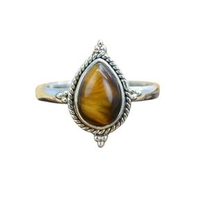 Bague en argent sterling 925 de style bohème faite à la main oeil de tigre pierres précieuses bijoux de mariage tendance pour femmes filles incrustation de réglage de lunette - Product Image 1