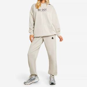 Venta al por mayor de chándal personalizado de peso pesado 100% algodón de color sólido pulóver conjunto de chándal Unisex liso Sudadera con capucha Jogger para mujer - Product Image 3