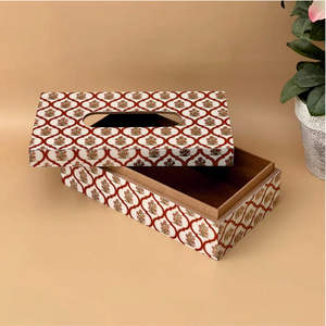 Boîte de support de papier de soie en bois MDF or imprimé avec finition brillante pour la maison ou le bureau - Product Image 1