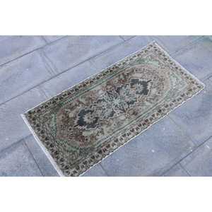 Turkish Vintage Rug 1.7x3.4 ft, <b>Brown</b> Striped <b>Wool</b> Rug - Product Image 3