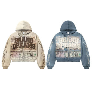 Sudadera con capucha Vintage para hombre al por mayor 100% algodón 300gsm dobladillo recortado desgastado Sudadera con capucha con apliques lavado ácido con edición de otoño - Product Image 6