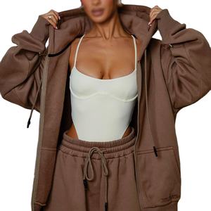 Wholesale Women Casual Full Zip <b>Hoodies</b> Women Cotton <b>Fleece</b> Zip Up Custom logo OEM & ODM Private Label Manufacturer Streetwear - Product Image 2