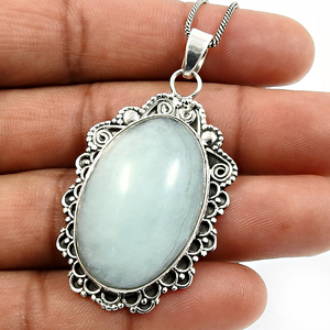 อุกวามารีนธรรมชาติอัญมณี 925 เงินสเตอร์ลิงรูปไข่ArtisanดูพฤษภาคมBirthstoneเครื่องประดับจี้คลาสสิกMade In India - Product Image 3