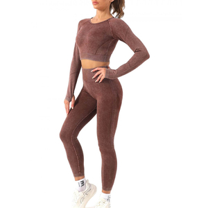 Ensemble de yoga imprimé sans couture pour femme, taille personnalisée, 100 % polyester extensible, deux pièces, taille haute, respirant, séchage rapide, vente en gros - Product Image 2