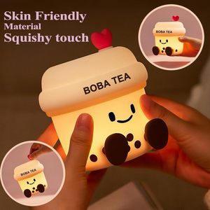 Bubble Tea Night Light Silicone Milk Tea Lamp Cute Dessert Bedside Nursery Light - Product Image 2
