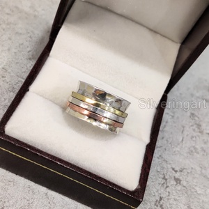 Spinner Band Bohemian Ring Bague en argent sterling 925 pour femmes Fidget Bijoux faits à la main Noël Spirituel Mens Spinner Ring - Product Image 4