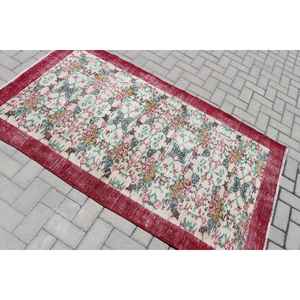 Alfombra Vintage de 3.5x6.3 pies, Alfombra Oriental Turca de Lana Roja y Azul - Product Image 4