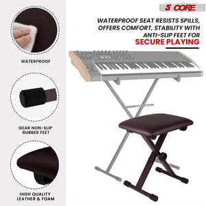 5 Core Keyboard <b>Bench</b> 2 Inch Padded Cushioned Piano Stool Height Adjustable 19" Guitar Seat Portable - Product Image 4