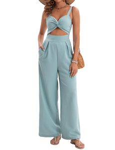 Conjunto de Dos Piezas para Mujer, Mono Largo con Top Cruzado y Detalle de Bolsillo, Pantalones Anchos sin Mangas, Primavera/Verano - Product Image 2