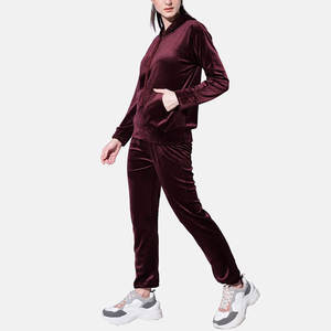 Chándal de terciopelo transpirable informal ligero y ajustado para mujer, conjuntos de dos piezas, precio al por mayor, ropa de invierno con patrón sólido - Product Image 3