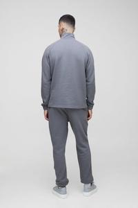 Textured Grey <b>Men's</b> Half <b>Zip</b> Pullover Sweatshirt 100% Cotton Blend Long Sleeve High Neck Casual Loose Fit Winter <b>Top</b> Hoodies - Product Image 3