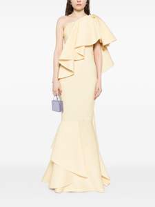 Robes de qualité supérieure une épaule manches courtes tenue de soirée robes longues en soie robe en cascade pour la fête et la soirée - Product Image 4