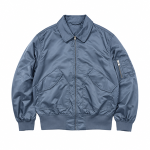 Blouson bomber bleu ardoise pour homme, col rabattu, veste de pilote avec poche zippée, poignets côtelés - Product Image 1