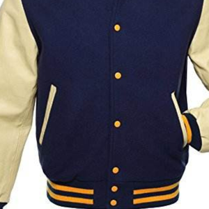 Chaqueta Universitaria de Lana Melton Azul Rey para Hombre y Cuero Dorado Claro - Product Image 6