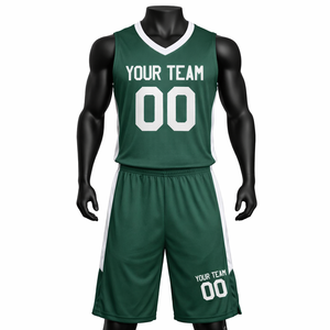 Ensemble de maillot et short de basket-ball personnalisés Vert foncé Uniforme d'équipe sublimé Respirant Séchage rapide Vêtements de sport - Product Image 1