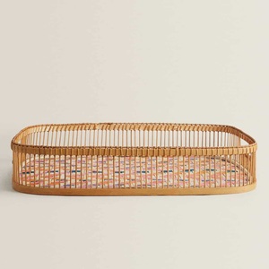 Ensemble de plateaux en bambou tressés à la main du Vietnam plateaux ronds compostables avec poignée prêts à être importés - Product Image 2