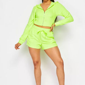 Logo personnalisé coton fermeture éclair à capuche pour les femmes de haute qualité à manches longues haut court avec capuche vêtements d'hiver décontractés courte longueur - Product Image 3