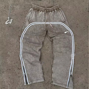 Pantalones de chándal acampanados Vintage lavados con ácido personalizados de alta calidad, ropa de calle para hombre, pantalones de chándal acampanados a rayas informales para hombre - Product Image 5
