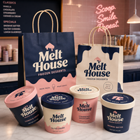 Gobelets à glace personnalisés AT PACK avec sacs en papier, ensemble d'emballage pour gelato de 8 oz, 12 oz, 16 oz pour les magasins de glaces, les confiseries