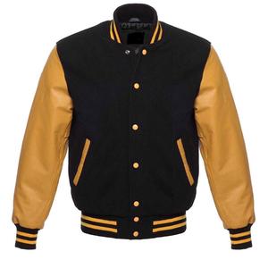 Veste de baseball noire en laine véritable en cuir noir avec manches pour hommes de Napoléon en gros Varsity Letterman - Product Image 5