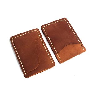 Cartera de cuero PU de gran tamaño minimalista hecha a mano, 3 ranuras para tarjetas, bolsillo frontal, Mini tarjetero ultrafino, logotipo personalizado de Metal - Product Image 4