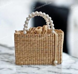 New Style Natural Color Ladies <b>Bag</b> for Women Fashion Summer Rattan Woven <b>Wicker</b> Tote <b>Bag</b> with Pearl Ornaments Womens Handbag - Product Image 5