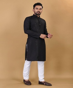 Pyjama arabe Thawb Kurta pour homme en dernier tissu de coton avec col élégant bouton de cou et chaîne vêtements de fête vêtements de fête - Product Image 5