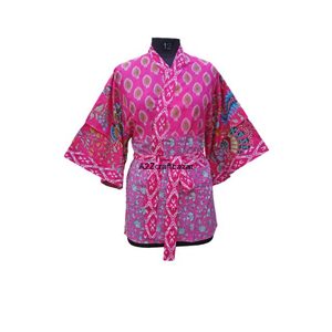 Peignoir kimono en coton patchwork coloré, imprimé floral fait main, robe de nuit courte pour femmes et filles - Product Image 3