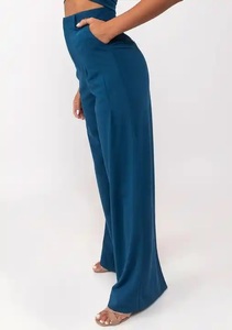 Haute qualité coton mélangé maigre solide femmes bureau naturel taille décontracté deux fois tissu large jambe pantalon fabriqué au Vietnam - Product Image 2