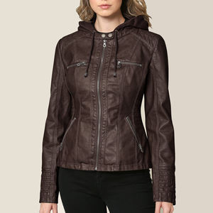 Chaqueta de Motocicleta de Cuero Genuino para Mujer, Piel de Oveja, Cuello Alto, Resistente al Viento, Cierre de Cremallera, para Otoño, Primavera e Invierno - Product Image 6