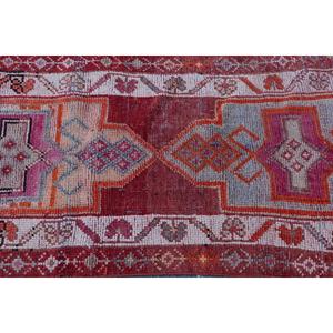Turkish Vintage Herki <b>Runner</b> Rug 2.7x13.3 ft, <b>Red</b> Striped Rug Wool - Product Image 5