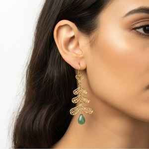 Pendientes de Oro de 18K con Motivo de Hoja y Esmeralda, Diseño de Filigrana, para Bodas, Chapados en Oro, con Perlas, Diamantes y Moissanitas, 70 Años de Garantía - Product Image 2