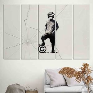 Impresión en Lienzo de Banksy Boy: Diseño de Arte Mural en Vidrio Templado, JUEGO DE 5 LIENZOS - Product Image 1