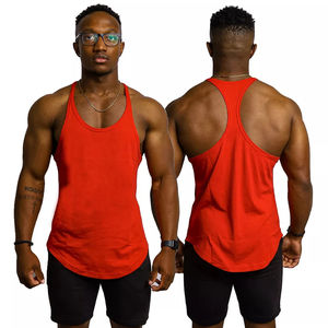 OEM por encargo de los hombres sólido rojo Stringer Tank Top Y Back Gym Workout Muscle Fit Personalizar Logo Crew Hem Hombres Deportes Estilo Casual - Product Image 5