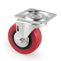 Emuca España Modelo 2041020 Juego de 4 Ruedas para Muebles Deslizantes 2 Rojas 50mm Diámetro Acero y Plástico con Placa de Montaje