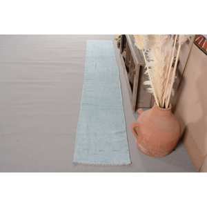 พรมตุรกีโบราณสีน้ำเงินทันสมัย1.7 x 11.3ft ขนสัตว์แบบเย็บปะติดปะต่อกันออกแบบเป็นรูปสี่เหลี่ยมผืนผ้าขนาดใหญ่สำหรับห้องนั่งเล่น - Product Image 2