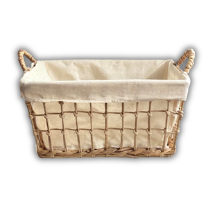 Panier de rangement rustique en rotin de jonc de mer en bambou avec doublure en coton lavable en machine élégant et fonctionnel - Product Image 1