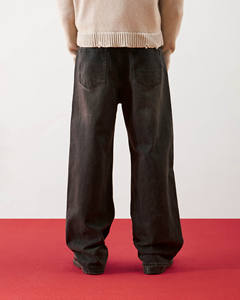 Pantalon en denim pour homme, taille mi-haute, en spandex/coton, motif 3D, style formel décontracté, coupe droite, gris foncé, respirant, lavage chimique - Product Image 2