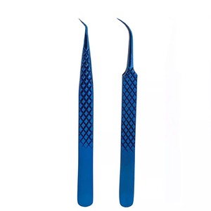 Ensemble de 4 pinces à épiler pour Extensions de cils à poignée en diamant-fourniture de cils en acier japonais (bleu) emballage de couleur avec LOGO en acier inoxydable - Product Image 2