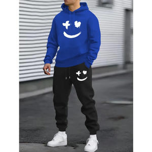 ชุดเสื้อสเวตเชิ้ตมีฮู้ดแขนยาวและกางเกงขายาวสำหรับผู้ชาย ฤดูใบไม้ร่วง/ฤดูหนาว ชุดลำลองแนวสปอร์ตแฟชั่นทันสมัย - Product Image 1