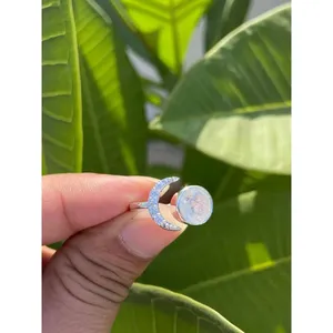 925 <b>Silver</b> Crescent Moon <b>Statement</b> <b>Ring</b> Boho Style Gemstone Men's <b>Ring</b> Rhodium Plated with Cut Stone Inlay Everyday Wear Jewelry - Product Image 3